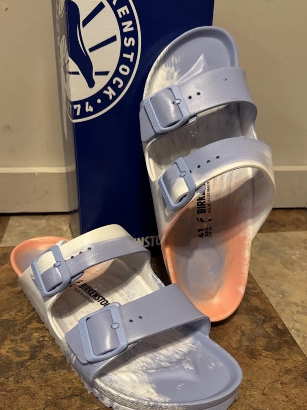 Birkenstock Arizona Eva Coral Peach Multi Narrow - Size 10W/8M